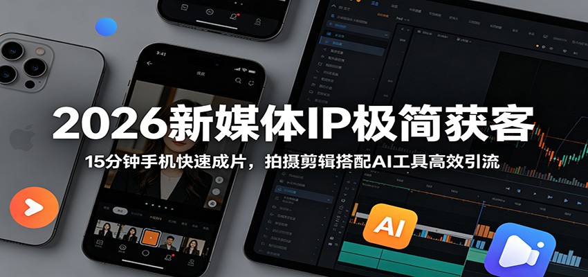 2026新媒体IP极简获客：15分钟手机快速成片，拍摄剪辑搭配AI工具高效引流-邪修侠 - 演示