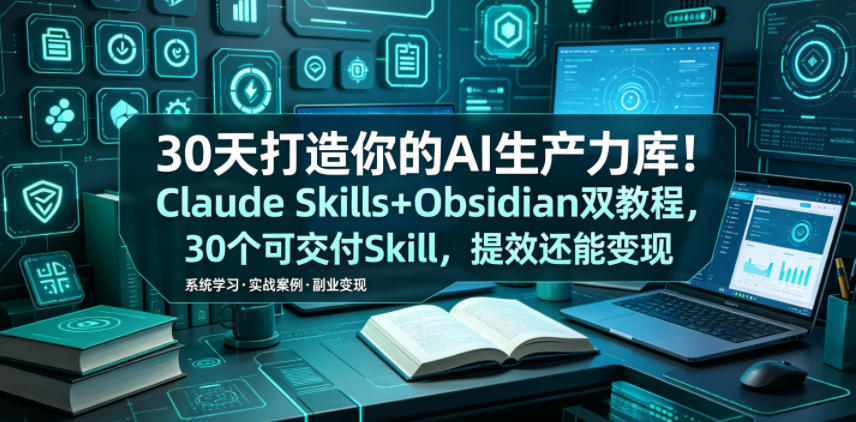 30天打造你的AI生产力库!Claude Skills+Obsidian 双教程,30 个可交付 Skill,提效还能变现-多课资源站
