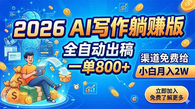 （18885期）2026 AI写作躺赚版：全自动出稿，一单800+，渠道免费给，小白月入2W-邪修侠 - 演示