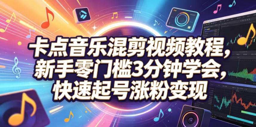 卡点音乐混剪视频教程,新手零门槛3分钟学会,快速起号涨粉变现-优优云网创