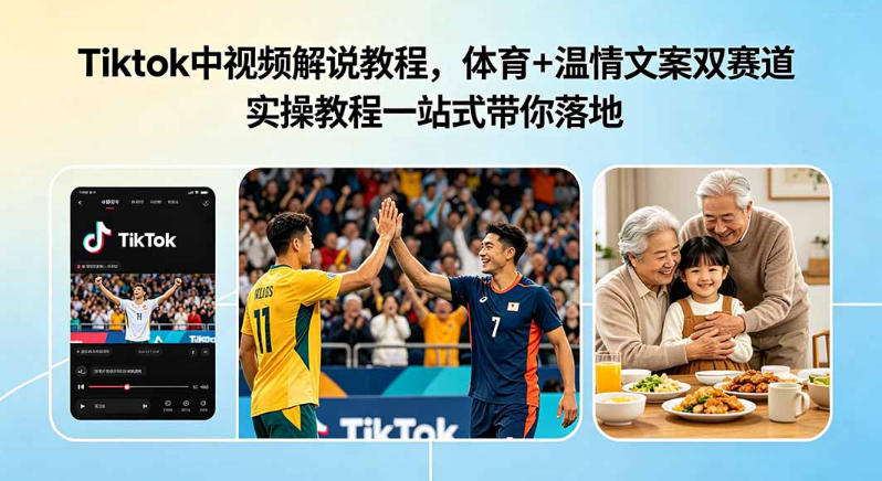 Tiktok中视频解说教程，体育+温情文案双赛道实操教程一站式带你落地，教你出海賺美刀-小栈博客