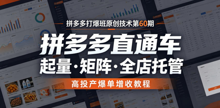 拼多多打爆班原创技术第60期,拼多多直通车,起量・矩阵・全店托管,高投产爆单增收教程-多课资源站