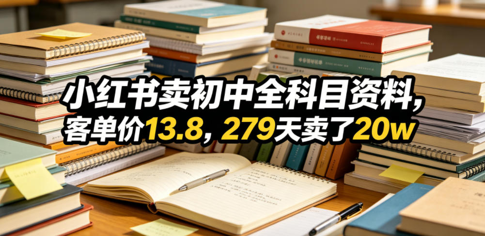 小红书卖初中全科目资料,客单价13.8,279天卖了20w-优优云网创