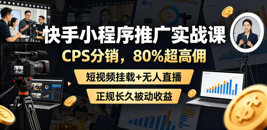 快手小程序推广实战课，CPS分销，80%超高佣，短视频挂载+无人直播，正规长久被动收益-邪修侠 - 演示