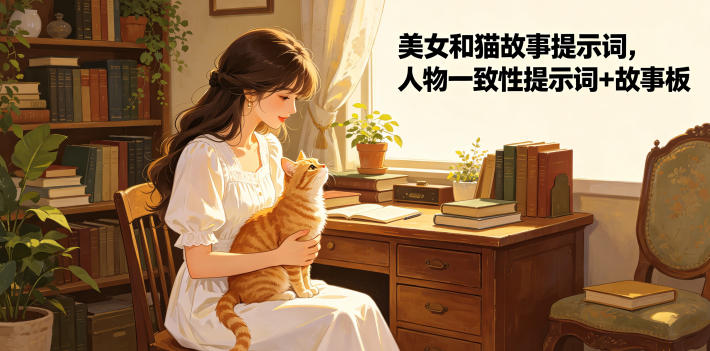 美女和猫故事提示词，人物一致性提示词+故事板-小栈博客
