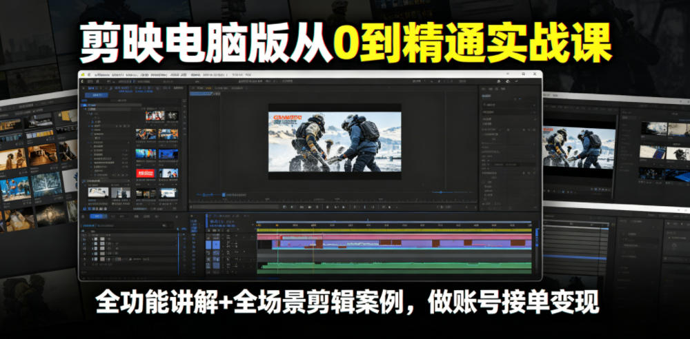 剪映电脑版从0到精通实战课，全功能讲解+全场景剪辑案例，做账号接单变现-多课资源站