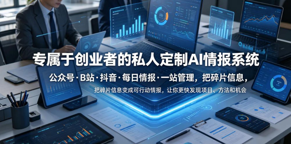 专属于创业者的私人定制AI情报系统，公众号·B站·抖音·每日情报·一站管理，把碎片信息变成可行动情报，让你更快发现项目、方法和机会-多课资源站