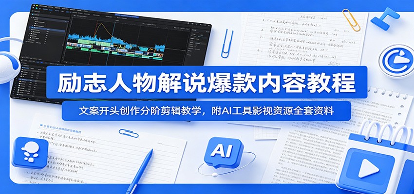 励志人物解说爆款内容教程:文案开头创作分阶剪辑教学,附AI 工具影视资源全套资料-邪修侠 - 演示