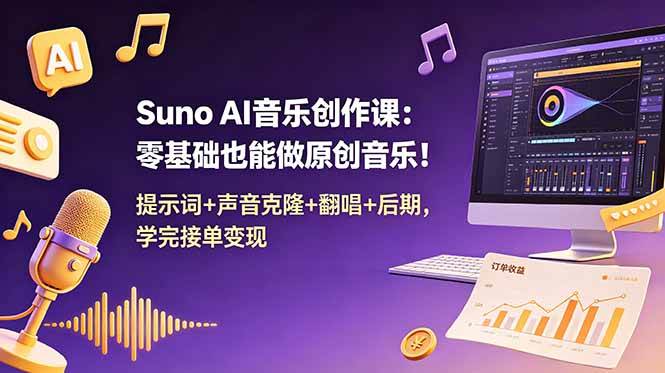 (18945期) Suno AI音乐创作课:零基础也能做原创音乐!提示词+声音克隆+翻唱+后期,学完接单变现 (18945期) Suno AI音乐创作课:零基础也能做原创音乐!提示词+声音克隆+翻唱+后期,学完接单变现