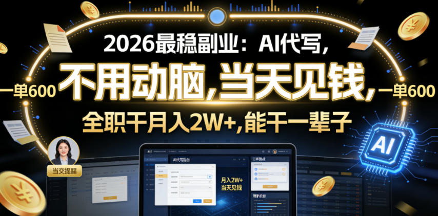 2026最稳副业：AI代写，不用动脑，当天见钱，一单600，全职干月入2W+，能干一辈子【揭秘】-小栈博客