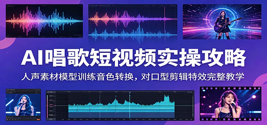 AI唱歌短视频实操攻略：人声素材模型训练音色转换，对口型剪辑特效完整教学-多课资源站