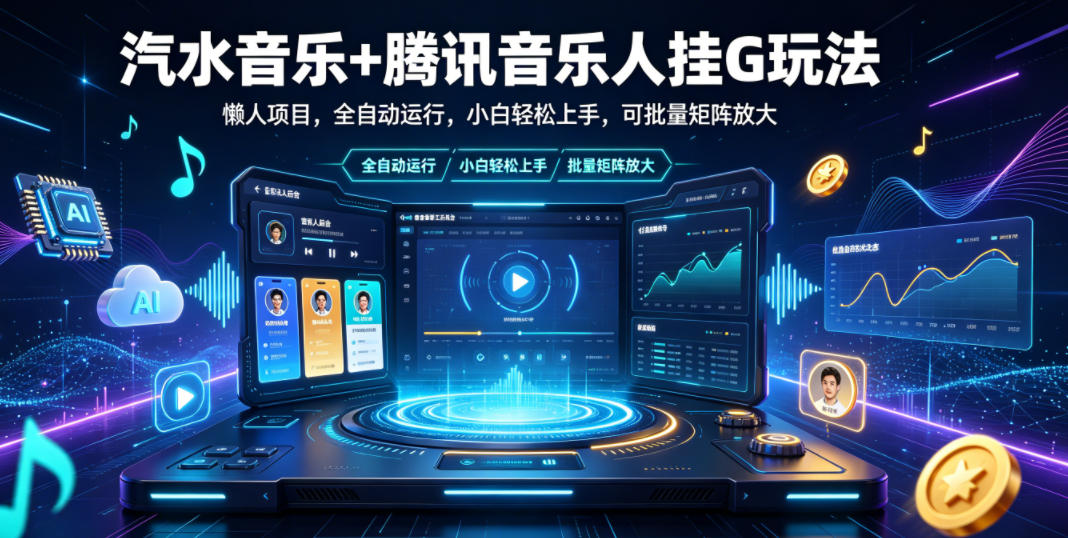 汽水音乐+腾讯音乐人挂G玩法,懒人项目,全自动运行,小白轻松上手,可批量矩阵放大【揭秘】-小栈博客
