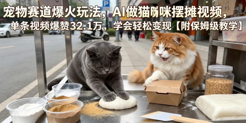 宠物赛道爆火玩法,AI做猫咪摆摊视频,单条视频爆赞32.1万,学会轻松变现【附保姆级教学】-小栈博客