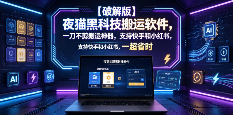 【破解版】夜猫黑科技搬运软件,一刀不剪搬运神器,支持快手和小红书,一键搬运超省时!-小栈博客