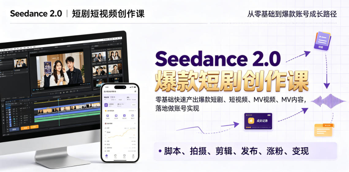 Seedance 2.0 AI短视频课：零门槛打造爆款短剧/MV，AI脚本变现全攻略_趣客盟