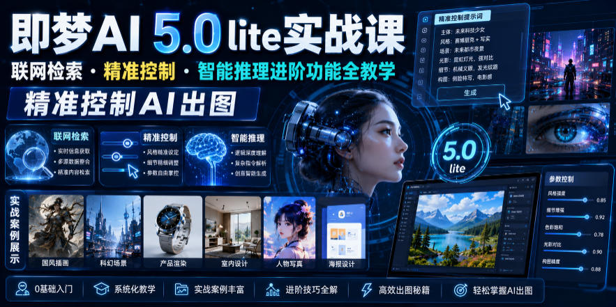 即梦AI 5.0 lite实战课，联网检索・精准控制・智能推理进阶功能全教学，精准控制AI出图-90网