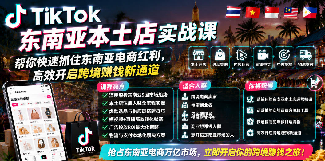 TikTok东南亚电商实战:全链路盈利技巧解析+跨境运营秘诀深度分享_趣客盟