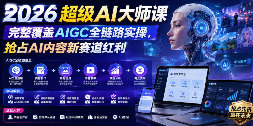 2026超级AI大师课,完整覆盖AIGC全链路实操,抢占AI内容新赛道红利-羽桐社资源站