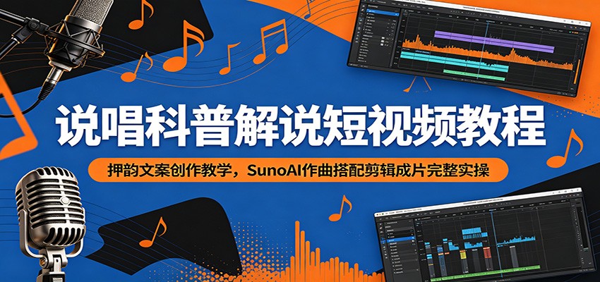 说唱科普解说短视频教程:押韵文案创作教学,SunoAI作曲搭配剪辑成片完整实操-小栈博客