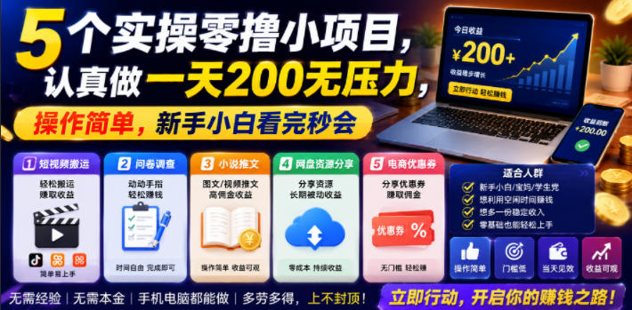 5个实操零撸小项目,认真做一天200无压力,操作简单,新手小白看完秒会【揭秘】-小白项目网