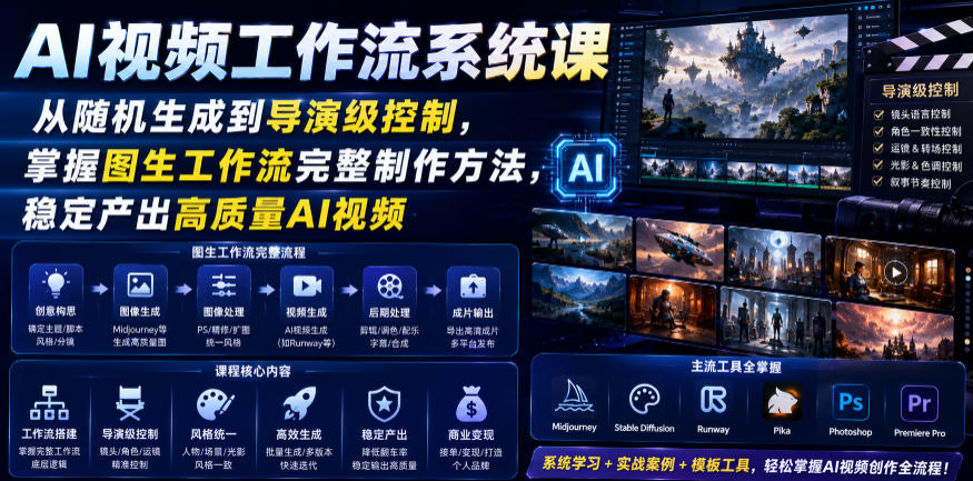 AI视频工作流系统课,从随机生成到导演级控制,掌握图生工作流完整制作方法,稳定产出高质量AI视频-小白项目网