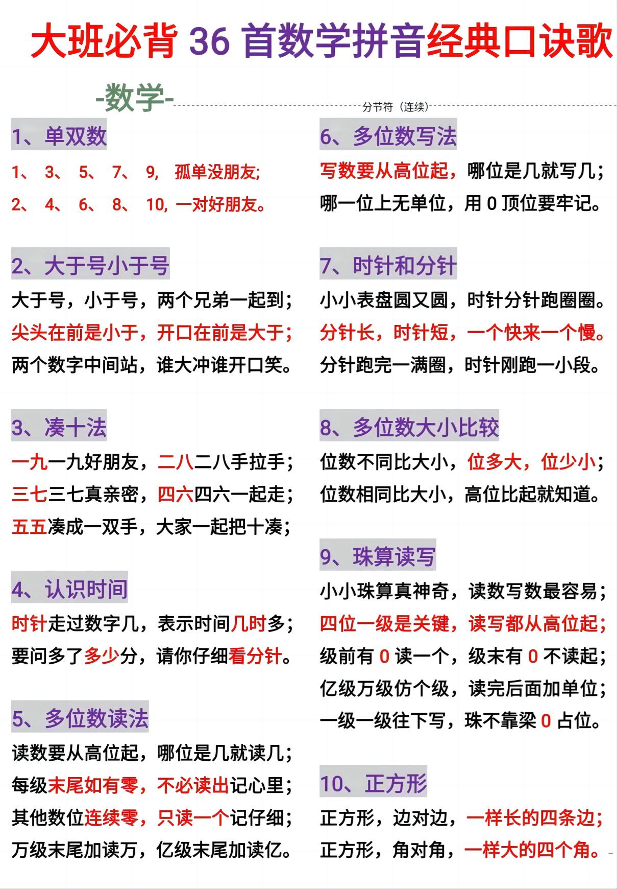 幼小衔接必背36首数学拼音百科经典口诀儿歌-XXXX教辅资料站