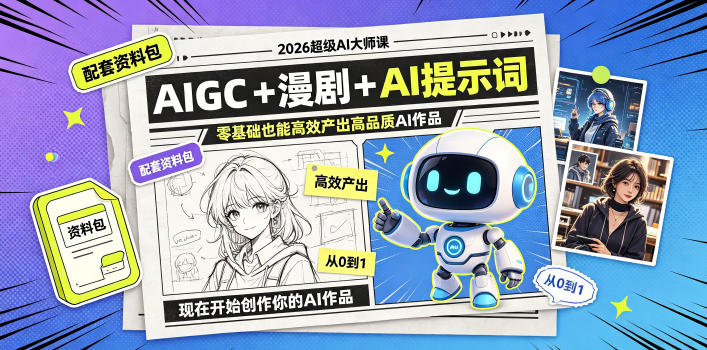 2026超级AI大师课,AIGC+漫剧+AI提示词+配套资料包,零基础也能高效产出高品质AI作品-优优云网创