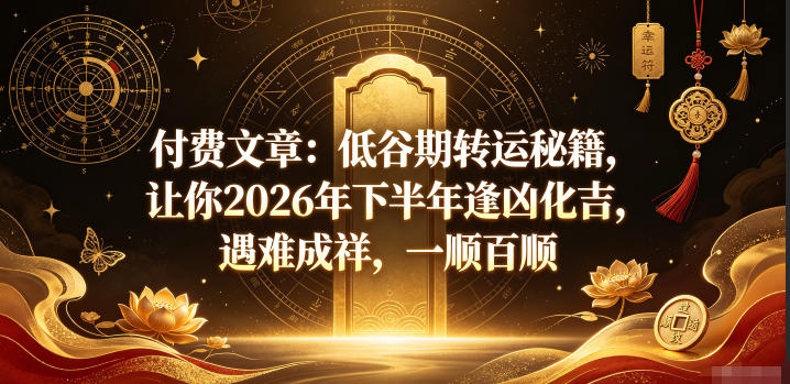 付费文章：低谷期转运秘籍，让你2026年下半年逢凶化吉，遇难成祥，一顺百顺-小栈博客