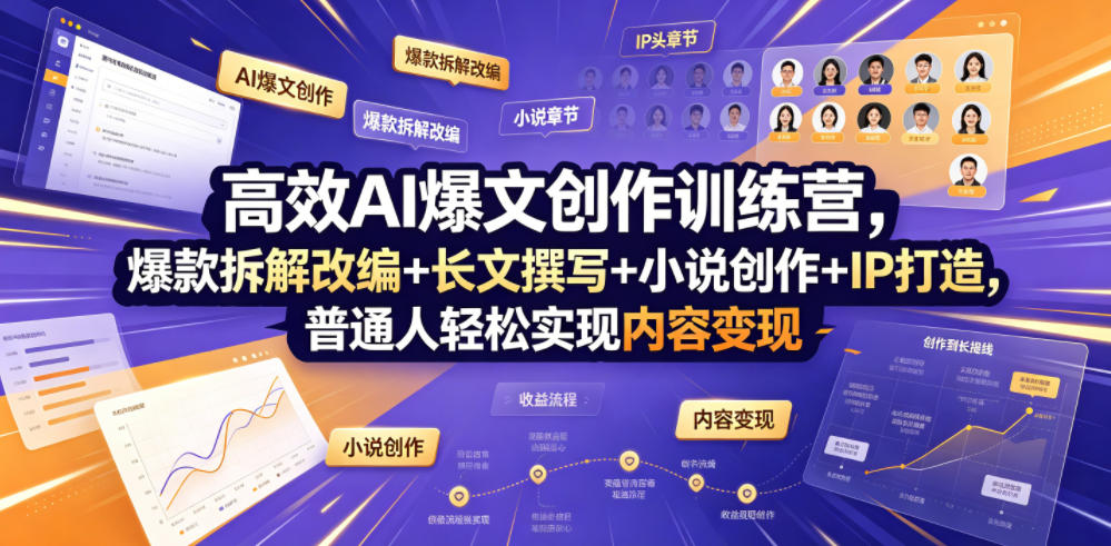 高效AI爆文创作训练营，爆款拆解改编+长文撰写+小说创作+IP打造，普通人轻松实现内容变现-羽桐社资源站