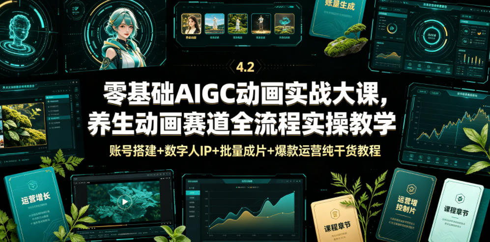 零基础AIGC动画实战大课,养生动画赛道全流程实操教学,账号搭建+数字人IP+批量成片+爆款运营纯干货教程-邪修侠 - 演示