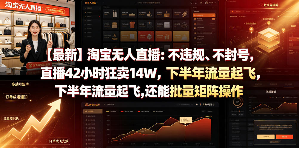 【最新】淘宝无人直播：不违规、不封号，直播42小时狂卖14W，下半年流量起飞，还能批量矩阵操作【揭秘】-优优云网创