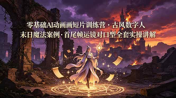 （19078期）零基础AI动画短片训练营，古风数字人末日魔法案例，首尾帧运镜对口型全套实操讲解-邪修侠 - 演示