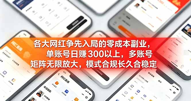 各大网红争先入局的零成本副业，单账号日赚 300 以上，多号矩阵可放大，模式合规长久稳定！-怪兽网创俱乐部