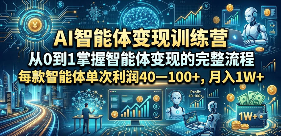 AI智能体变现训练营，从0到1掌握智能体变现的完整流程，每款智能体单次利润40—100+，月入1W+-怪兽网创俱乐部