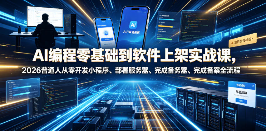 AI编程零基础到软件上架实战课，2026普通人从零开发小程序、部署服务器、完成备案全流程项目落地教程-邪修侠