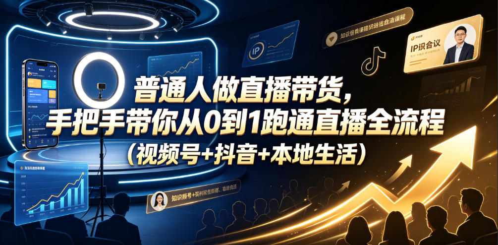 普通人做直播带货，手把手带你从0到1跑通直播全流程（视频号+抖音+本地生活）-小白项目网