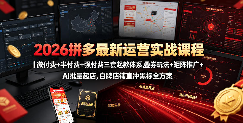 2026拼多多最新运营实战课程｜微付费+半付费+强付费三套起款体系，叠券玩法+矩阵推广+AI批量起店，白牌店铺直冲黑标全方案-小栈博客