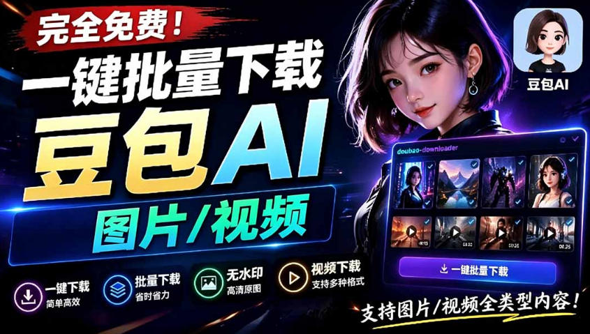 Github最新发布！一键批量下载豆包AI无水印图片/视频，简单易用，自动解析提示词-怪兽网创俱乐部