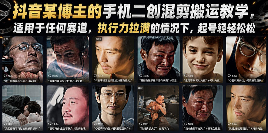 抖音某博主的手机二创混剪搬运教学，适用于任何赛道，执行力拉满的情况下，起号轻轻松松-小白项目网