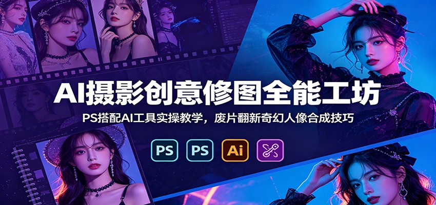 AI摄影创意修图全能工坊：PS搭配AI工具实操教学，废片翻新奇幻人像合成技巧-怪兽网创俱乐部