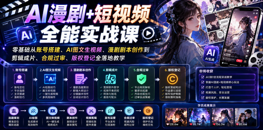 AI漫剧+短视频全能实战课|零基础从账号搭建、AI图文生视频、漫剧剧本创作到剪辑成片、合规过审、版权登记全落地教学-小栈博客