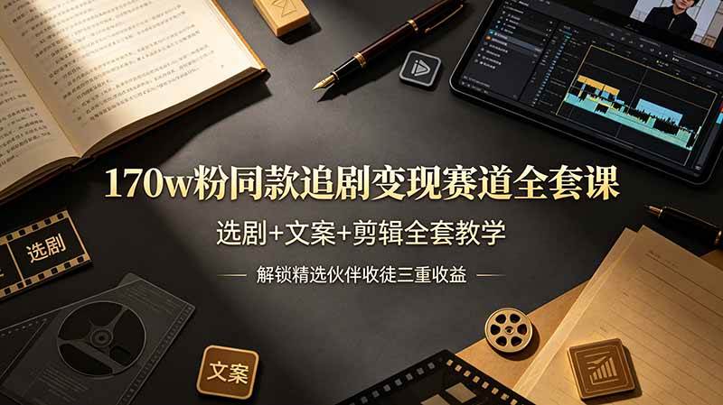 （19123期）170w粉博主同款追剧变现赛道全套课，选剧+文案+剪辑全套教学，解锁精选伙伴收徒三重收益-小栈博客测试网