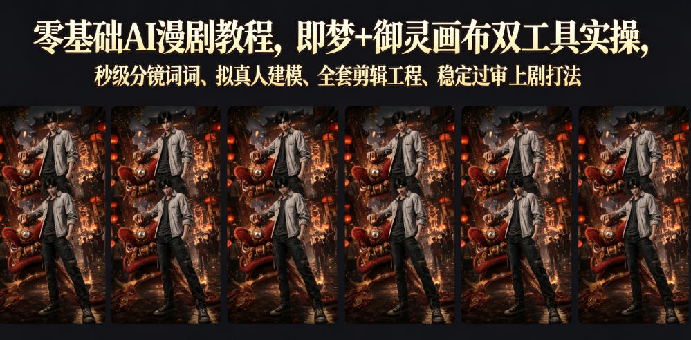 零基础AI漫剧教程,即梦+御灵画布双工具实操,秒级分镜提示词、拟真人建模、全套剪辑工程、稳定过审上剧打法-小栈博客