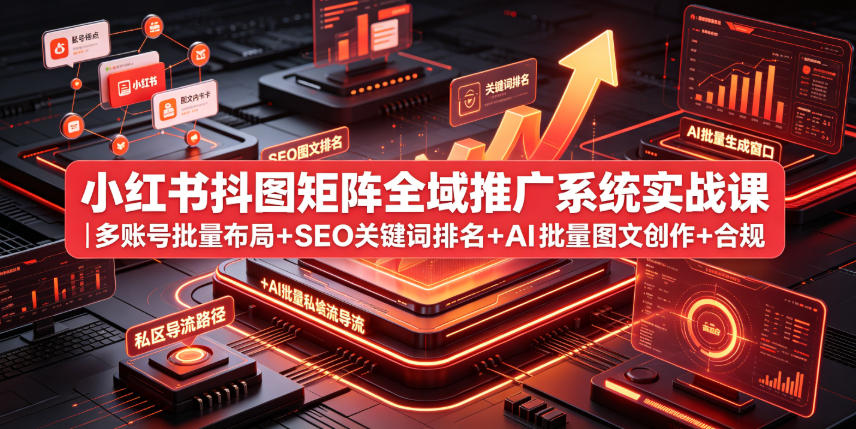 小红书抖图矩阵全域推广系统实战课｜多账号批量布局+SEO关键词排名+AI批量图文创作+合规私域导流完整落地教程-小栈博客