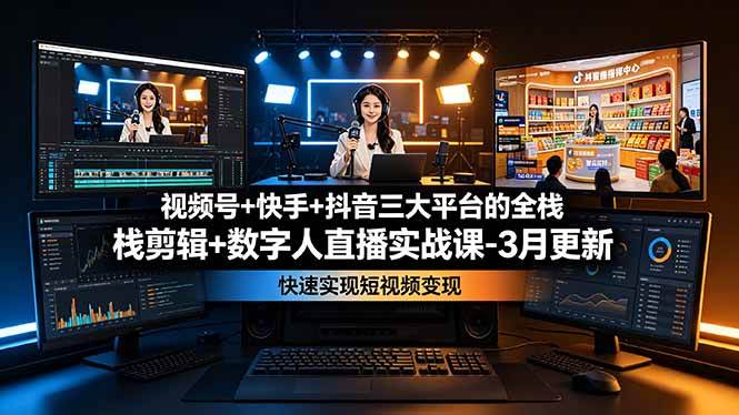 （19146期）视频号+快手+抖音三大平台的全栈剪辑+数字人直播实战课-3月更新：快速实现短视频变现-邪修侠 - 演示