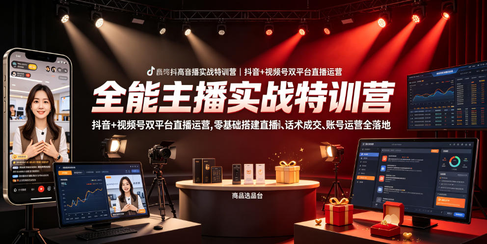 全能主播实战特训营|抖音+视频号双平台直播运营,零基础搭建直播间、精准选品、话术成交、账号运营全落地-小栈博客