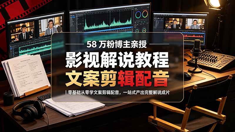 (19160期)58 万粉博主荧幕春秋亲授影视解说教程|零基础从零学文案剪辑配音,一站式产出完整解说成片-优优云网创