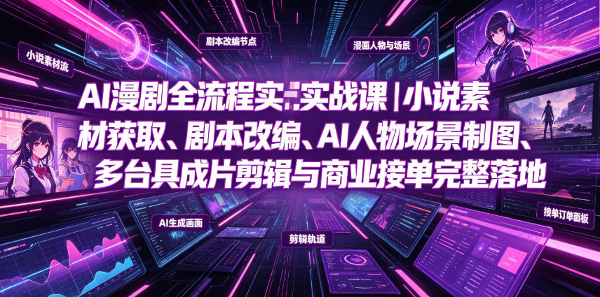 AI漫剧全流程实战课｜小说素材获取、剧本改编、AI人物场景制图、多工具成片剪辑、平台付费变现与商业接单完整落地-情久项目网