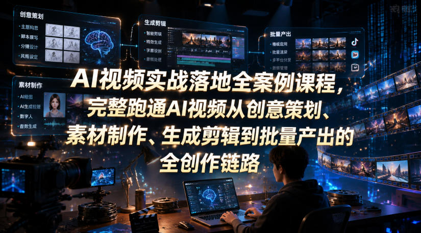AI视频实战落地全案例课程，完整跑通AI视频从创意策划、素材制作、生成剪辑到批量产出的全创作链路-小栈博客