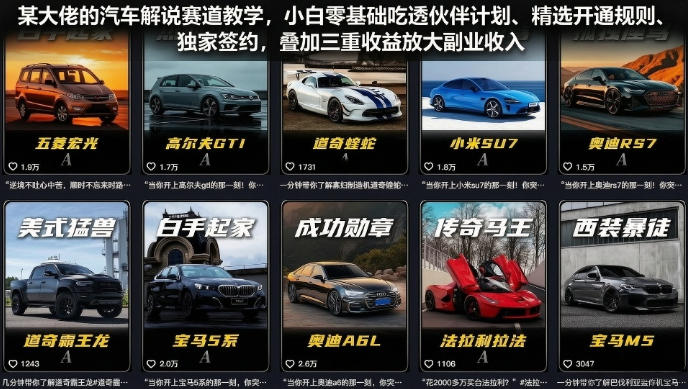 某大佬的汽车解说赛道教学,小白零基础吃透伙伴计划、精选开通规则、独家签约,叠加三重收益放大副业收入-小白项目网